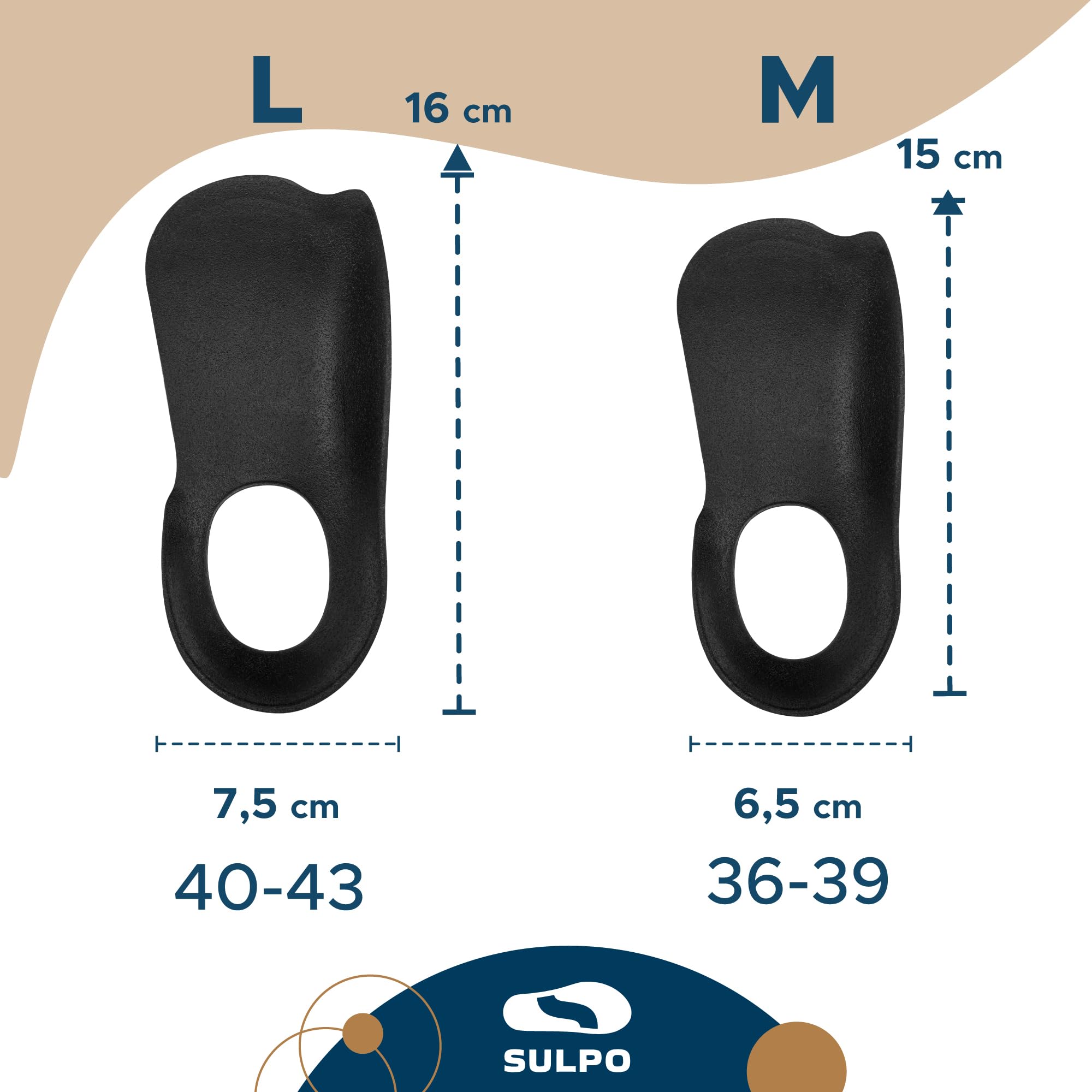 SULPO Talloniera per spina calcaneare - 3/4 Solette ortopediche per tallonite e piedi piatti - Proteggi tallone per scarpe - Cuscinetti tallone per fascite plantare e il dolore ai piedi - 36-39 / M