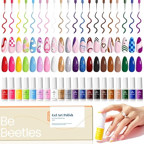 Beetles - Juego de esmaltes de uñas de gel con punta francesa, 20 colores, esmalte de uñas de gel con purpurina marrón, rosa, azul, blanco, rojo,