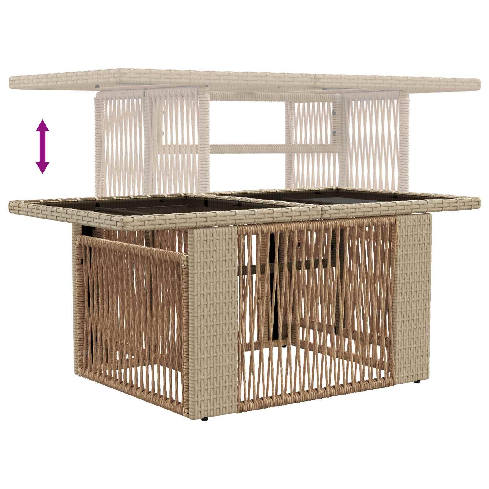 Zestaw 7-częściowy zestaw wypoczynkowy beżowy | Stół z regulacją wysokości 44-73 cm, stal malowana proszkowo, syntetyczny rattan, zdejmowane poduszki