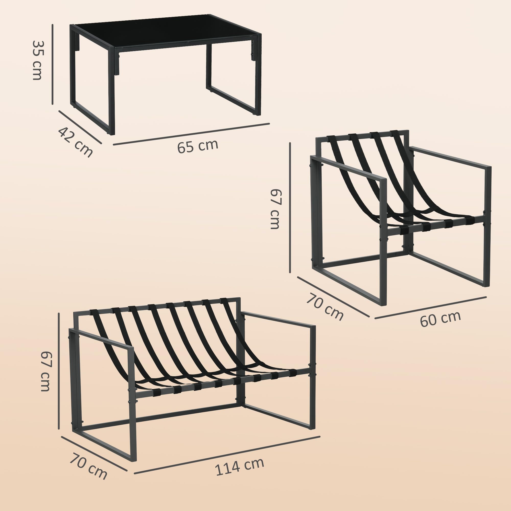 Outsunny Gartenmöbel Set Stahl Wetterfest Balkonmöbel-Set Grau+Beige | 4 Personen, 2er Sofa, Sessel, Glastisch, Sitzkissen, Outdoor Sitzgruppe, Terrassenmöbel, Gartengarnitur