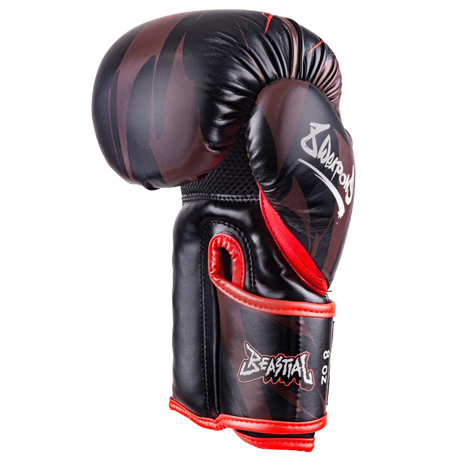 8 WEAPONS Boxhandschuhe Kinder, Beastial Wolf, Schwarz-Rot, Kinder Boxhandschuhe, Kunstleder, Perfekte Dämpfung für optimalen Schutz, Handschuhe für Muay Thai, K1, Boxen, MMA und Kickboxen