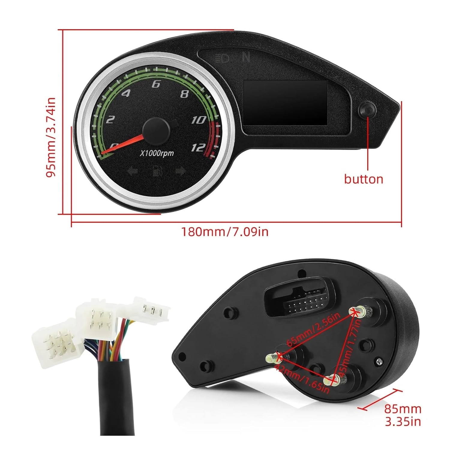 Motorcycle Speedometer Tachometer Digital Motorcycle Speedometer 12000RPM Tachometer Odometer Instrument Fuel Level Gauge Gear for Brazil GY200