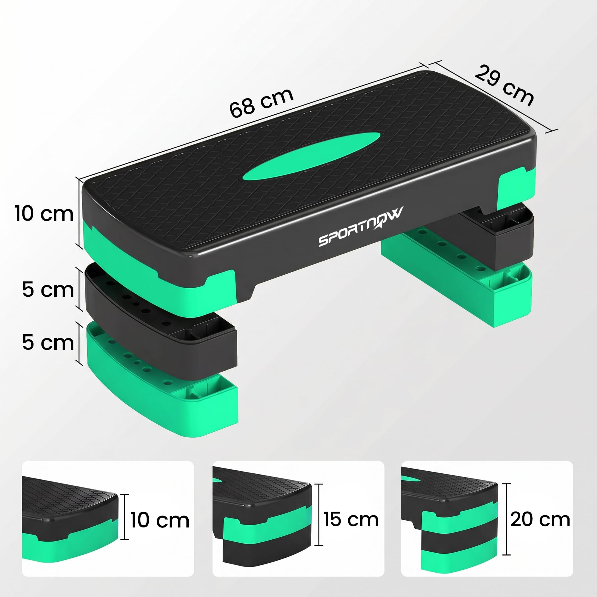 SPORTNOW Stepper Aerobico Regolabile, Step Palestra Altezza 10/15/20cm, Fitness Casa Cardio e Forza, Verde