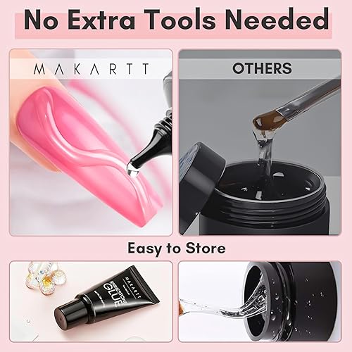 Miniatura 6 de Makartt Juego de 2 piezas de gel de pegamento de diamantes de imitación para uñas con pincel, 1.4 onzas líquidas, gel transparente de pegamento para
