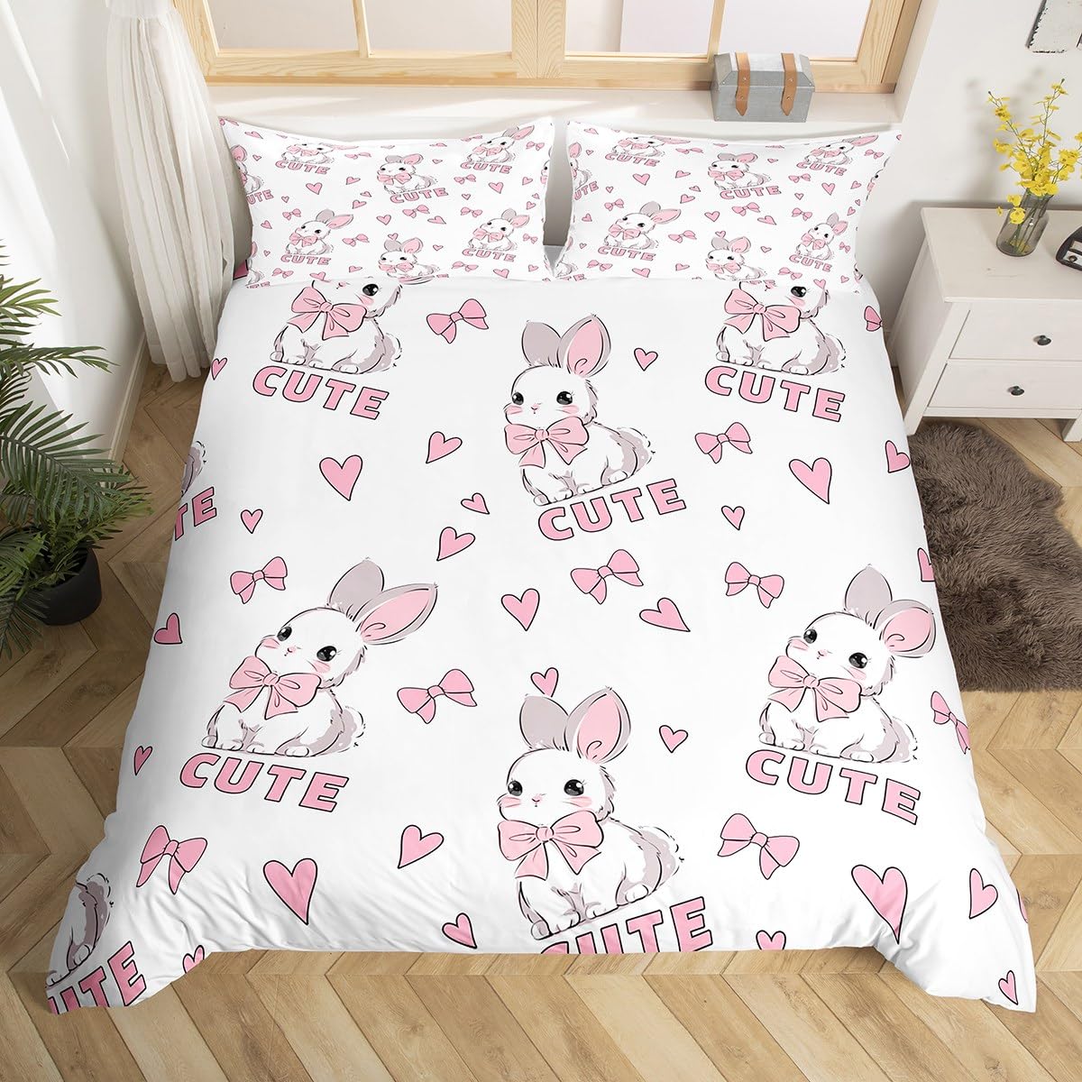 Parure de lit lapin 140x200 pour parfaire la décoration de chambre fille rose