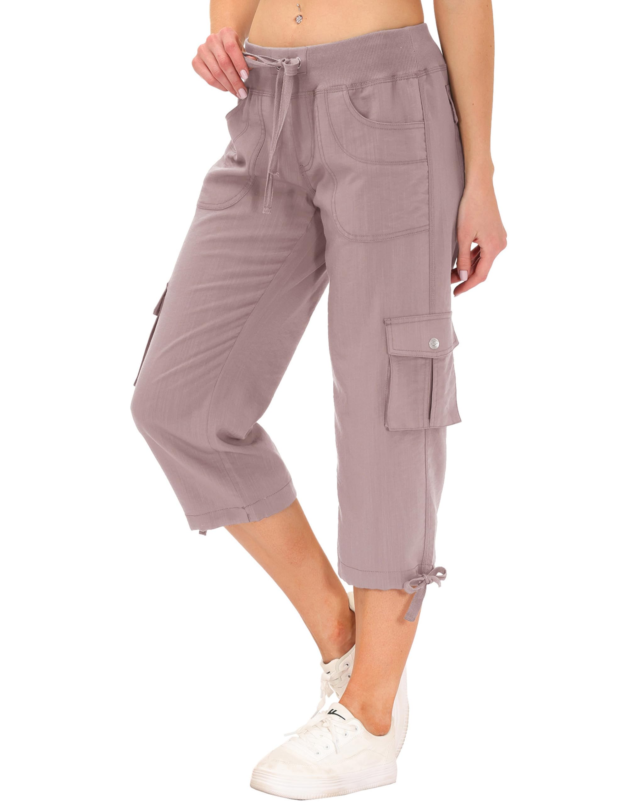 JINSHI Pantalones Cargo Mujer Verano 3/4 Capri Pantalón Casual Ligero Pantalones de Senderismo Deportivos Multi-Bolsillos