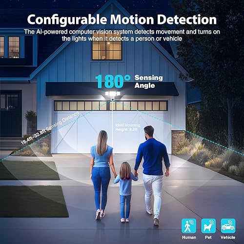 Miniatura 3 de Onforu Cámara de seguridad de video HD 2K con visión de 360 para exteriores, 5500LM activada por movimiento, detección y seguimiento de IA,