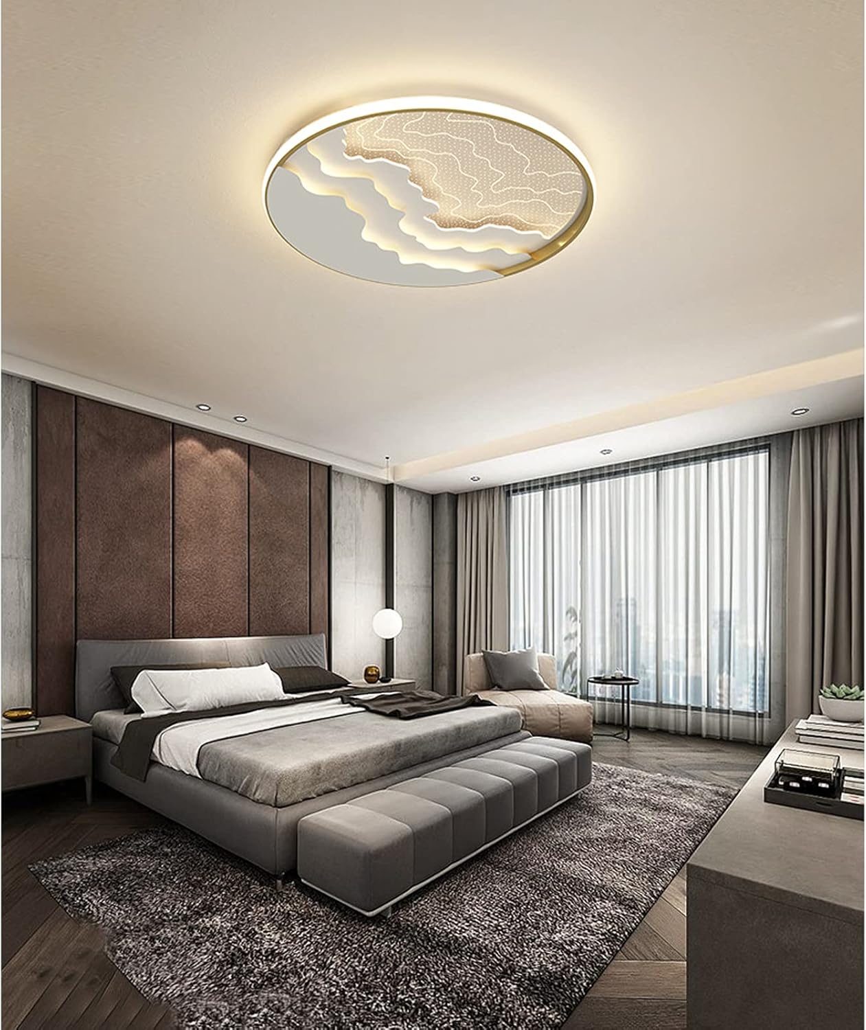 43W Dimmable LED Ceiling Light,20Inch Creativity Ceiling Lamp for Hallway Loft Bedroom Livingroom Flush Mount Round Light Fixture Gold Finsh(43W Warm Light,50x6.5cm(20x3inch))