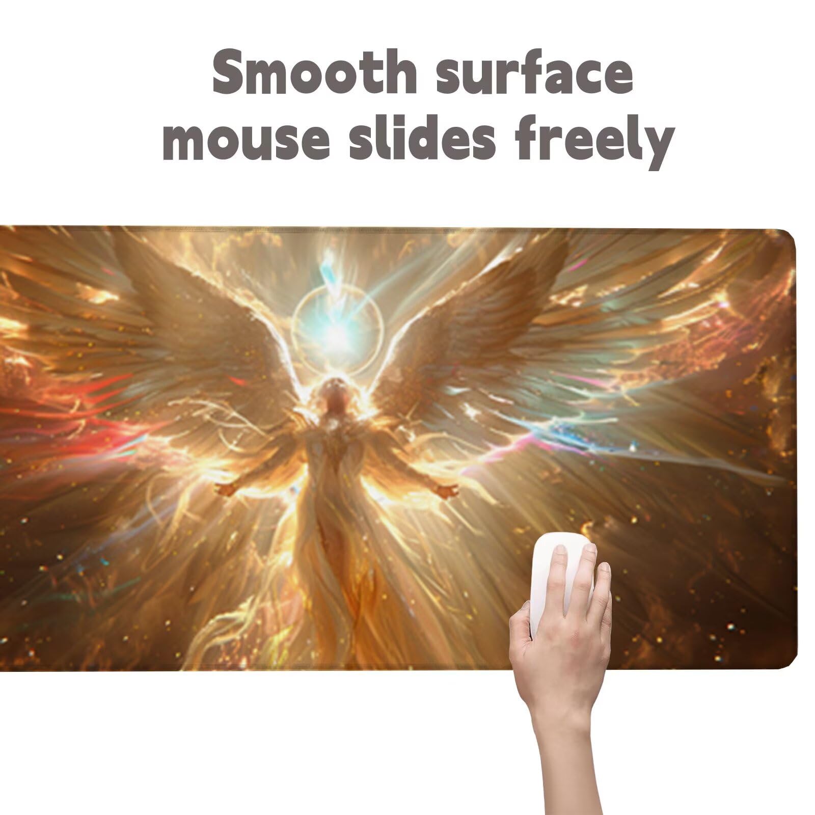 Angel Mouse Podkładka pod mysz XXL 1400x600, podkładka pod mysz pod biurko skrzydło wodoodporna podkładka, mysz z antypoślizgową podstawą, pod ręką szyte krawędzie, akcesoria do gier, prezent męski H2