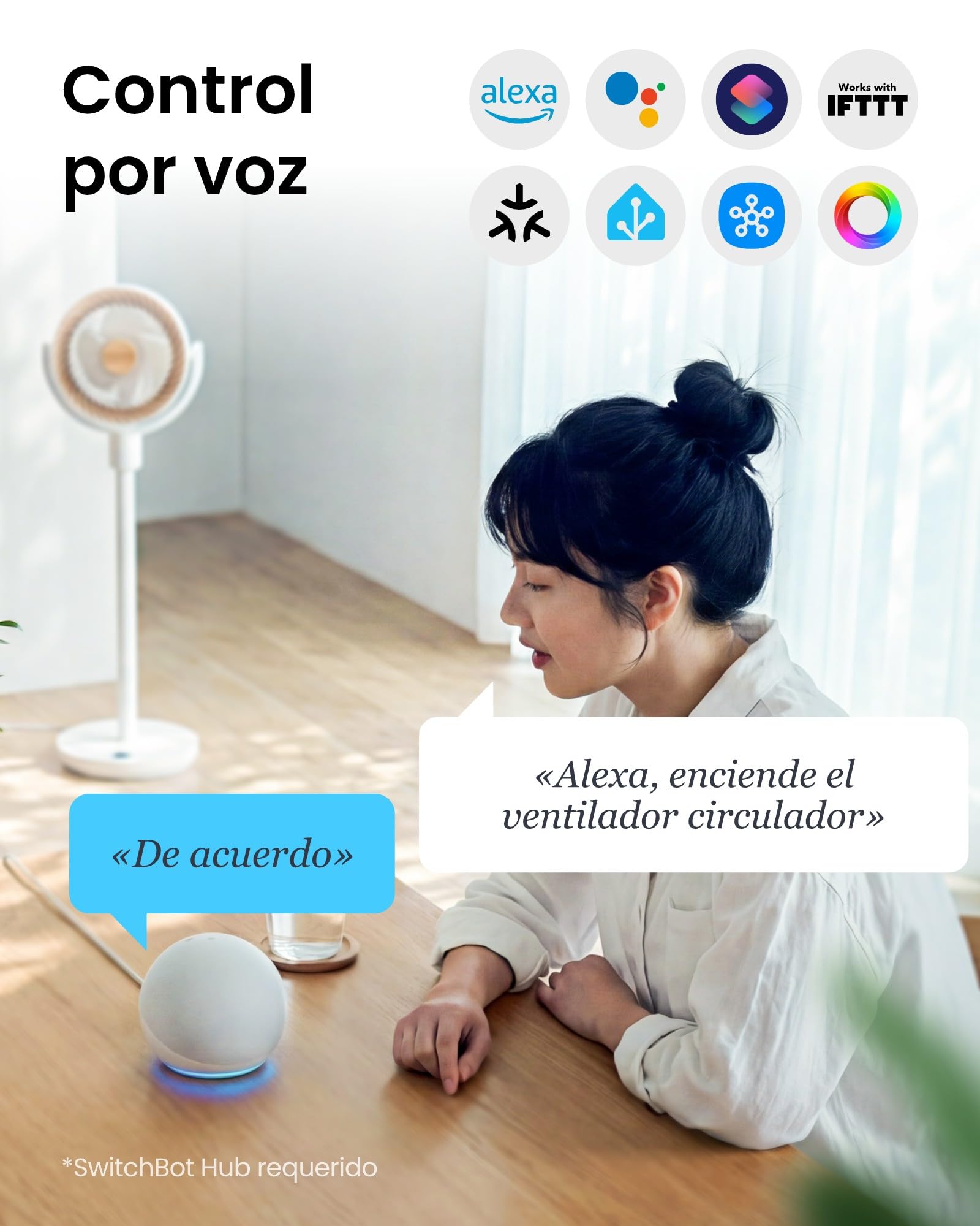 SwitchBot Ventilador Circulador de Pie con luces RGB, ultrasilencioso de 22 dB con mando a distancia, hub Matter, caudal de 9,15 m³/min, altura ajustable, 4 modos, 9 velocidades, temporizador de 9 h