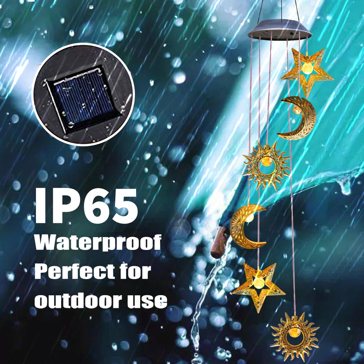 Solar Wind Chimes for Outside Lights Sun Moon Star Outdoor Hanging Decor Warm Lights Prefert Gifts for Mom Wife Outdoor Windchimes for Garden Yard Patio Christmas Birthday Mothers Day - Image 8