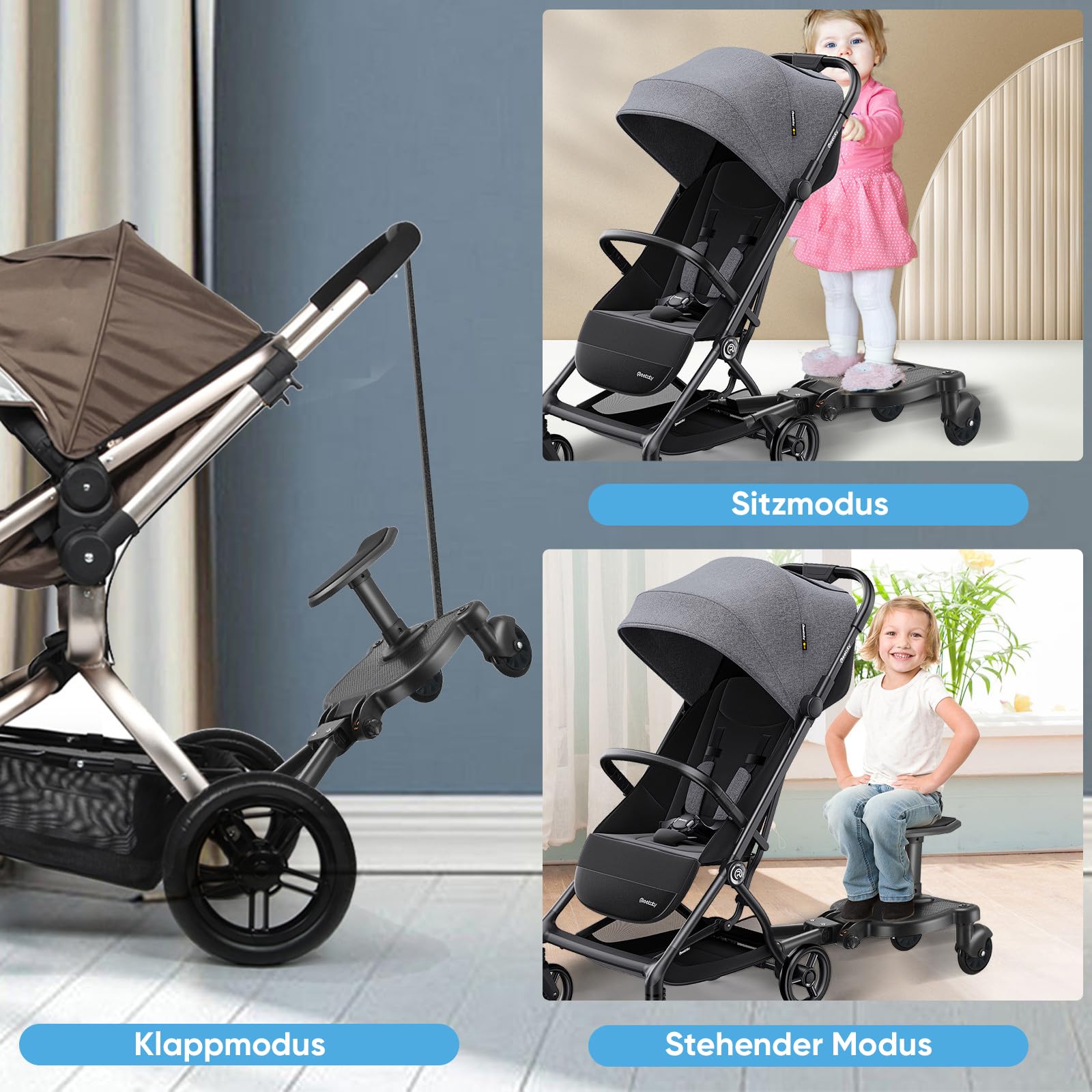 Mevip Pedana Passeggino Universale, Passeggino Universale con Sedile, Tavola Passeggino con Fune di Sospensione, Accessorio per Passeggino per Bambini di 2-6 Anni (25 kg)
