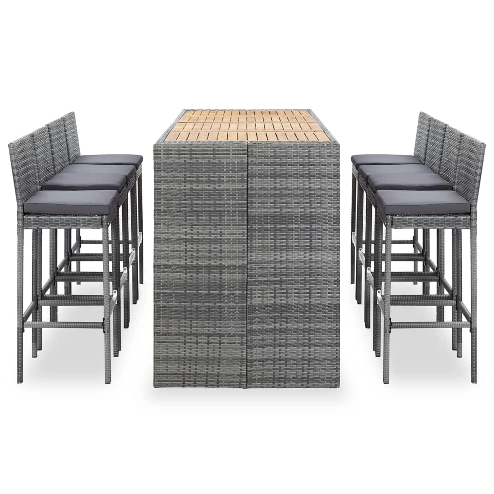 Homgoday Set Muebles Bar Jardín, 9Piezas y Cojines Patio Terraza Conjunto Casa Exterior Comedor Aire Libre Mesa Silla Asientos Ratán Sintético
