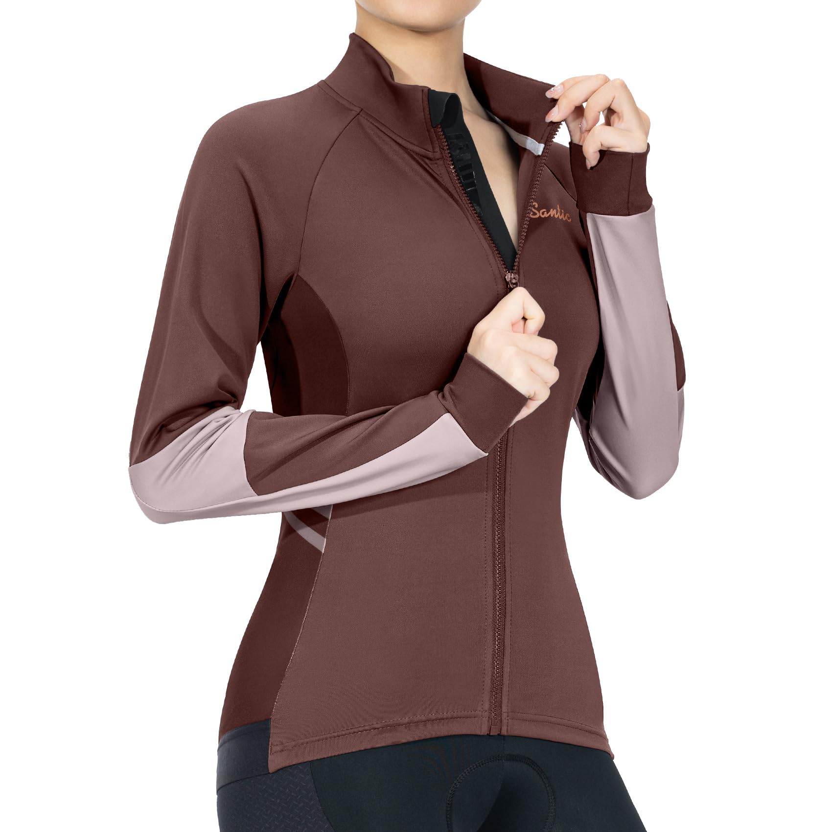 Santic Fietsjack voor dames, winter, thermische jas, winddicht, hardloopjack, licht, ademend, lange mouwen, reflecterend ritsvak, XXL