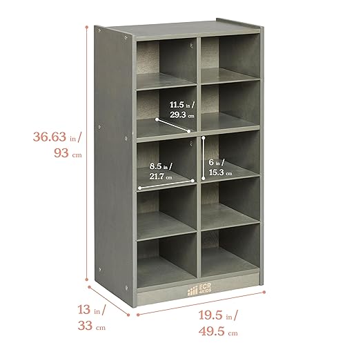 Miniatura 3 de ECR4Kids Gabinete de almacenamiento de bandeja móvil de 10 cubos, 5x2, muebles de aula, gris lavado