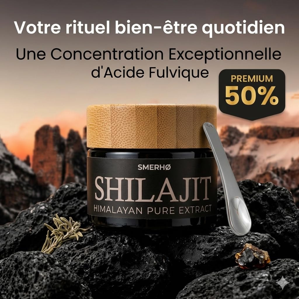 Résine de SHILAJIT PURE - SMERHØ | Shilajit Himalaya Bio EXTRA CONCENTRÉ | 50% Acide Fulvique Garanti | Shilajit Primal Premium 50g | Testé en FRANCE | Packaging Hermétique