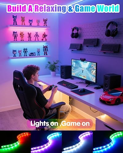 Miniatura 5 de Tiras de luz LED para armarios, tiras de luz trasera de TV para estantes con control remoto, 210 modos, aplicación para TV, dormitorio, hogar,