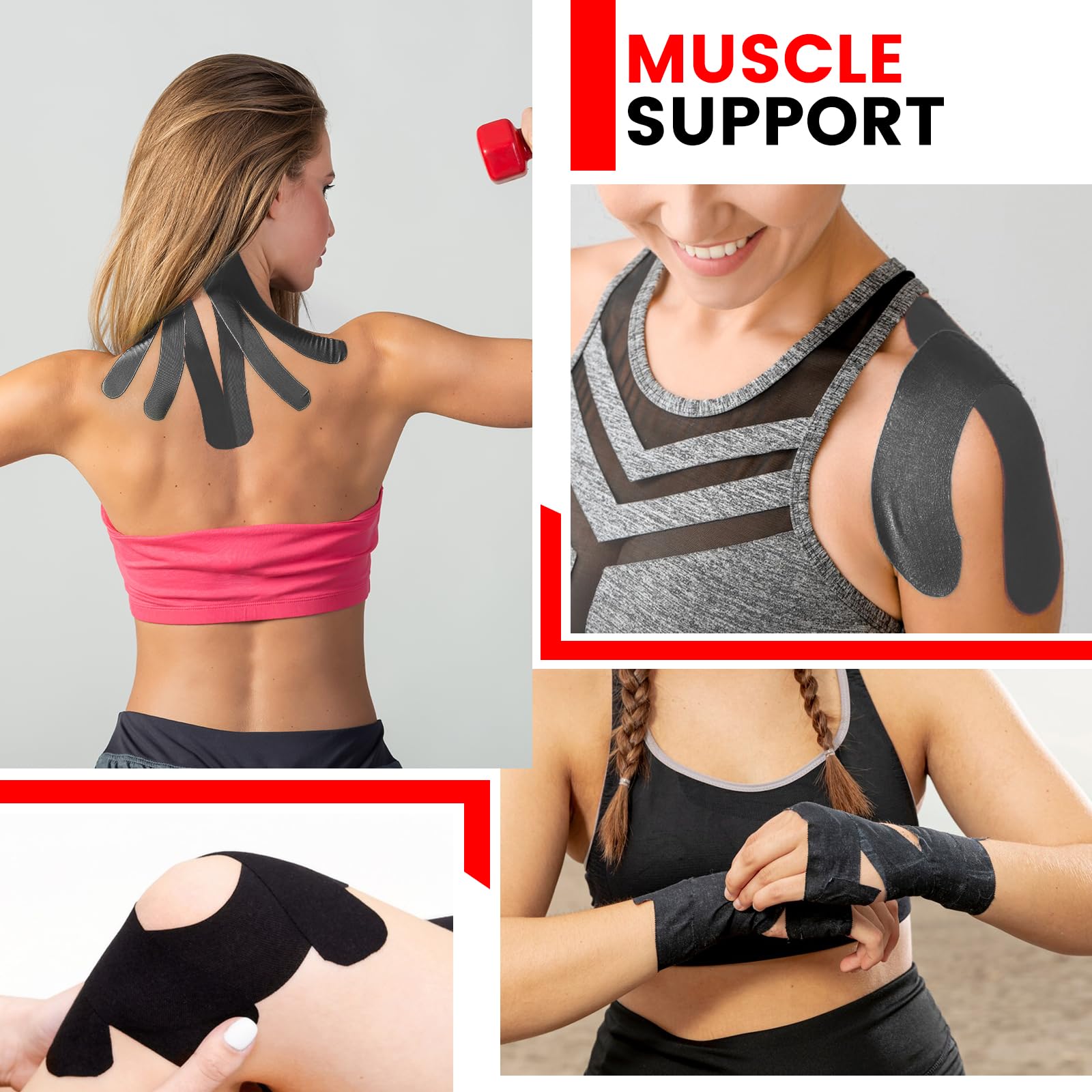 16 Rolls Kinesiology Tape, 2 inch x 16.4 Feet Waterproof Athletic Tape, Uncut Kinetic Tape, Elastic Muscle Tape, Sports Tape, Knee Tape for Exercise and Daily Use - Black