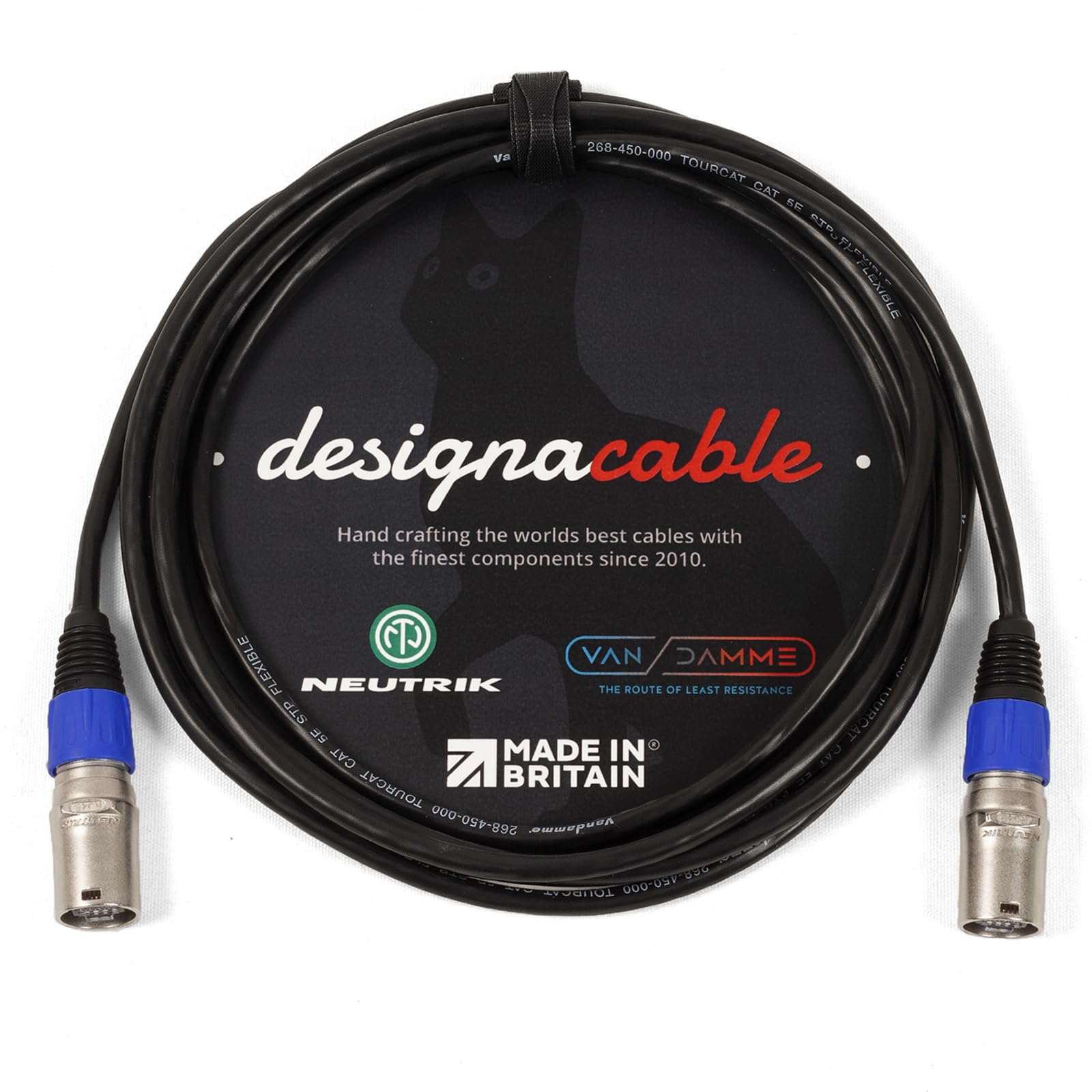 designacable.com10m - Green Shielded Neutrik Ethercon Lead - Handmade in the UK using Van Damme Tourcat Flexible Cat 5E & Neutrik NE8MC-1 Silver Ethercon Connectors.