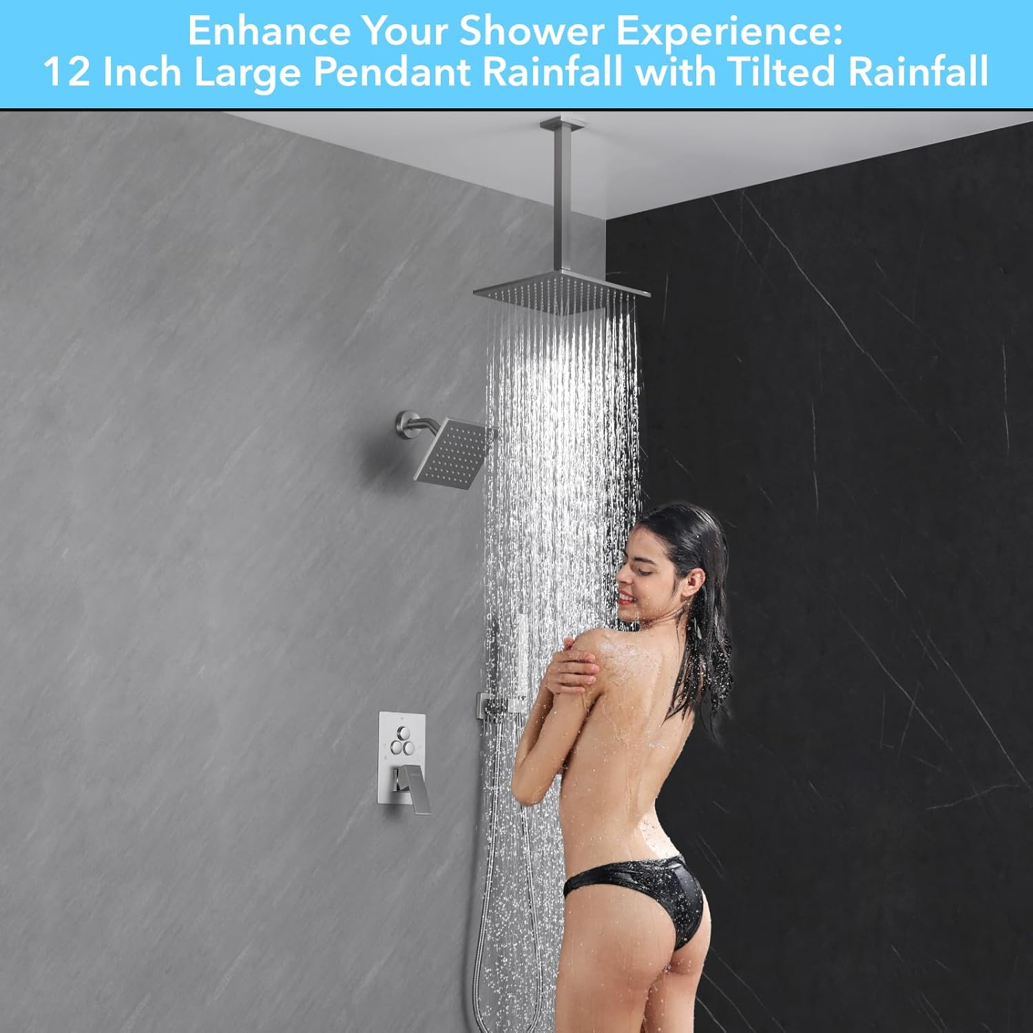 VANFOXLE Shower Faucet Set Brushed Nickel Shower System,Push Button Diverter Shower Faucet with 2 in 1 Handheld,Ceiling Mount Increased Thickness 12 Inch Shower Head with 6 Inch Wall Mount Shower Head - Image 7
