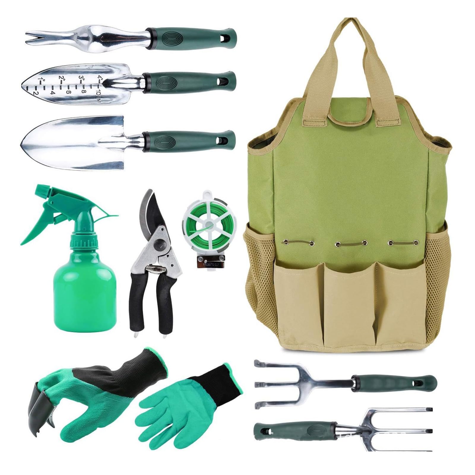 10 Pezzi Set di Attrezzi da Giardino Fai da Te per Lavori Pesanti per Il Giardinaggio con Borsa per Attrezzi da Giardino Kit Ergonomico di Utensili Manuali da Giardinaggio Regali da Giardino