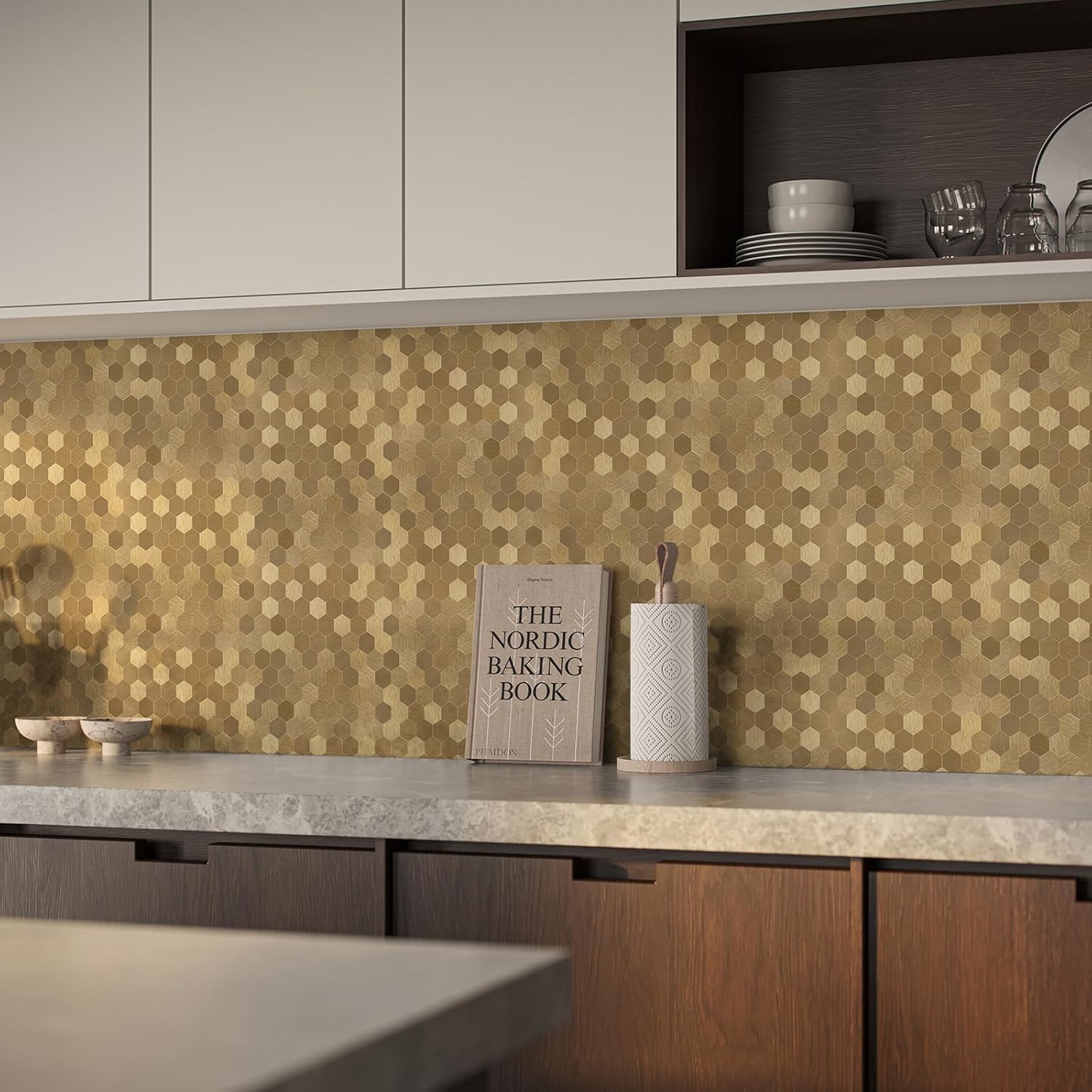 Hexagon Peel and Stick Metal Backsplash, 10-Sheet Peel and Stick Tiles Hexagon Mosaic Tile Stick on Backsplash for Kitchen Bathroom Fireplace