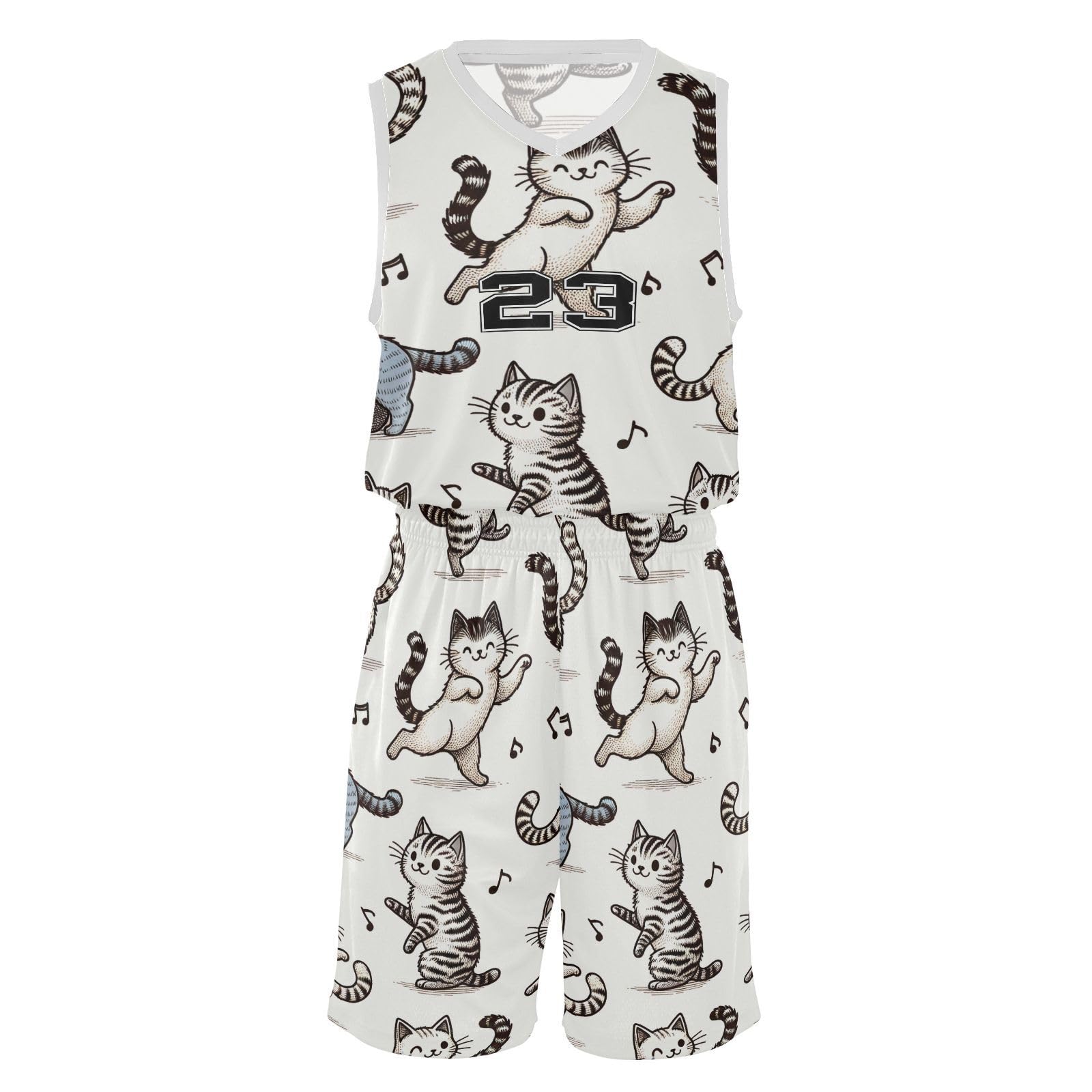 FLildon Musical Funny Cats Boys Basketball Jersey Set Tank Top Shorts Tracksuit Sport Training Suit for Kids, S