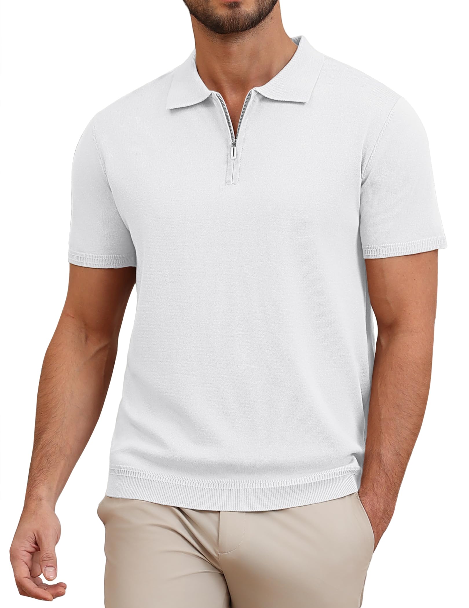 COOFANDY Herren Poloshirt Kurzarm Zip Polo Reißverschluss Sommer EIS Strick Polo T-Shirt Polohemd Golf Shirts
