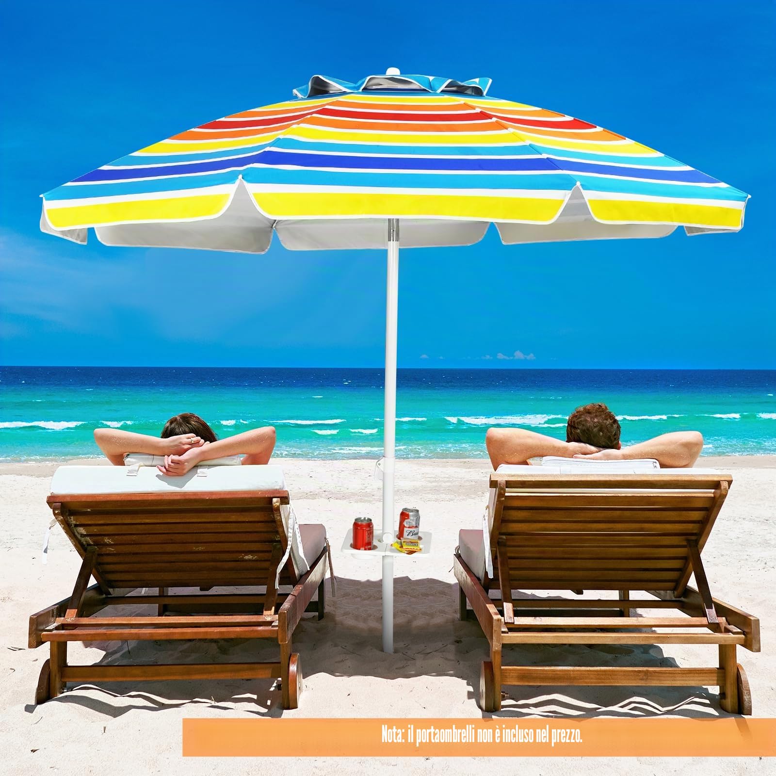 KOMFOTTEU Ombrellone da Spiaggia 200 cm, Parasole da Giardino con Portabicchieri e Borsa per il Trasporto, Pieghevole & Leggero, Ombrellone da Balcone Protezione Solare, per Patio, Piscina
