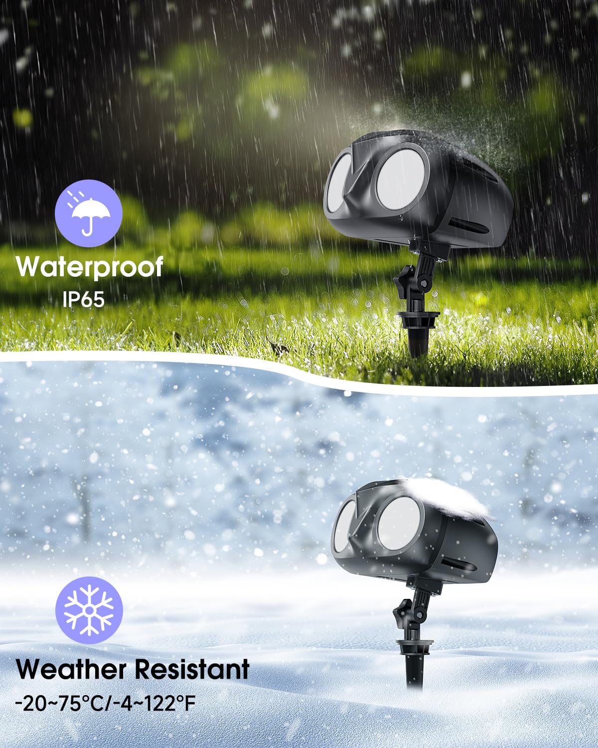 Projecteur de Noël à double tête de flocon de neige avec télécommande, convient pour l'intérieur, le jardin, la terrasse (L)