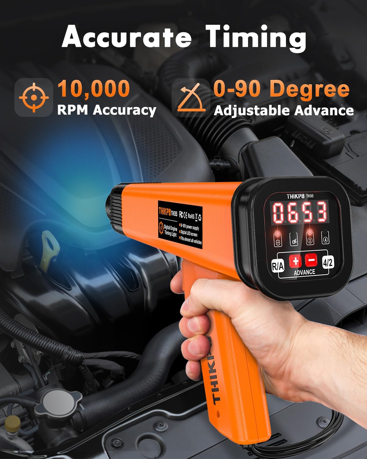 Lampada Stroboscopica Digitale per Regolazione Anticipo Accensione 12V – Pistola Temporizzatrice Induttiva con Contagiri per Motori a Benzina 2/4 Tempi – Auto, Moto, Nautica