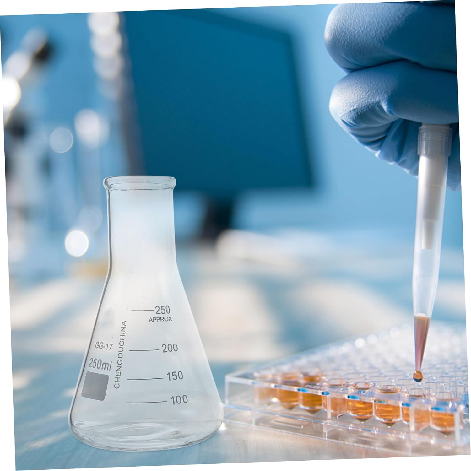 Zerodeko 9pcs Glass Laboratory Tool Graduated Cylinder Beakers Conical Flasks Accurate Measurement for Chemistry Experiments High Resistant Material