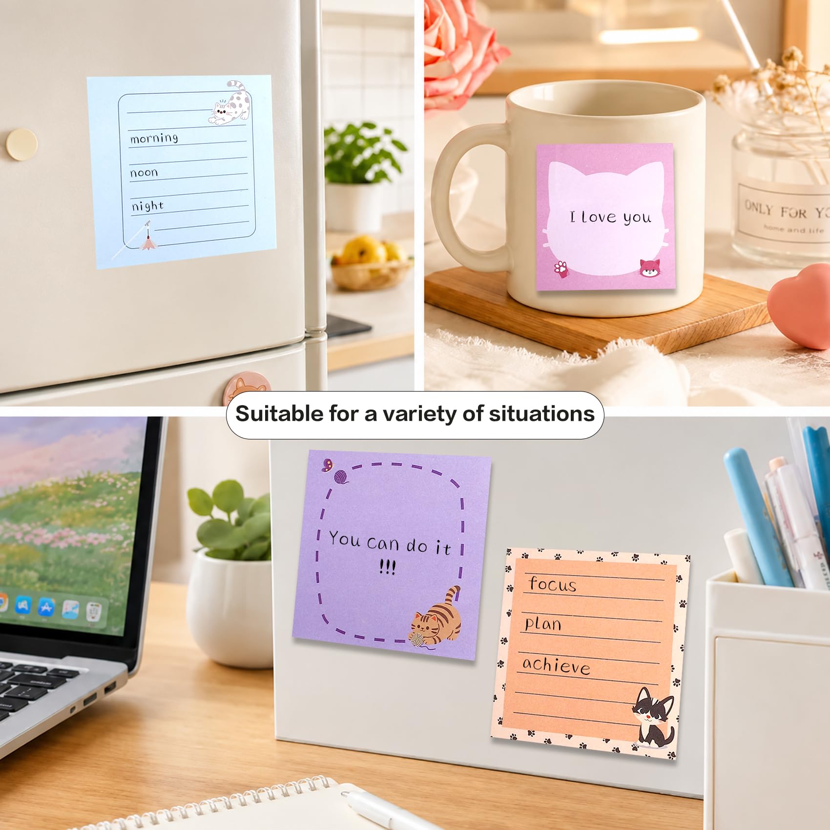Foglietti adesivi 3x3 carino Sticky Notes Cat autoadesivi 80 fogli 6 blocchi divertenti animali note pad insegnante ritorno a scuola forniture e prodotti per ufficio