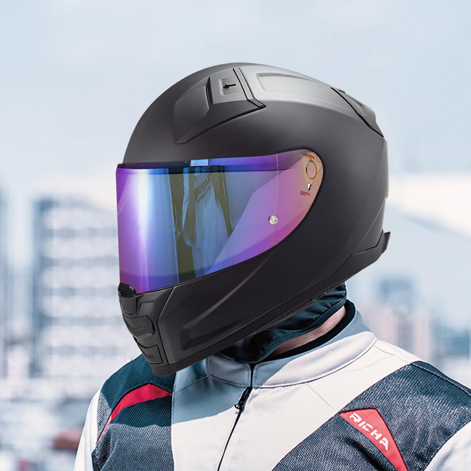VCOROS Motorradhelm Visier,Motorrad Windschutz Helm Objektiv Visier,Helmvisier für FF811/VECTOR II/Citation II,Vollgesichts Helmlinsenvisier Motorradhelm Zube (Regenbogen)