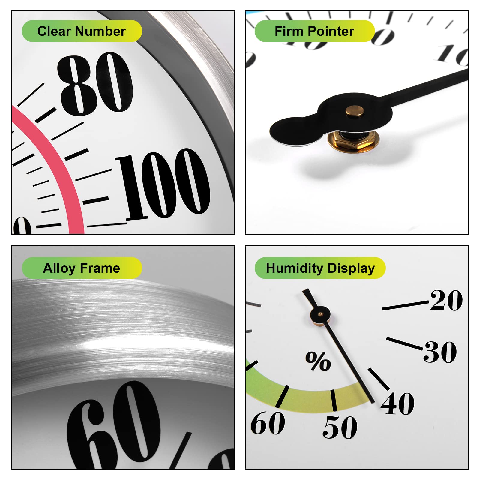 Thermomètre Extérieur Intérieur - Thermomètres Extérieurs pour Patio Grands Numéros 30 Pouces Résistant Aux Intempéries Sans Batterie Calibre Automatique Thermomètre Hygromètre Avec Boîtier en Acier