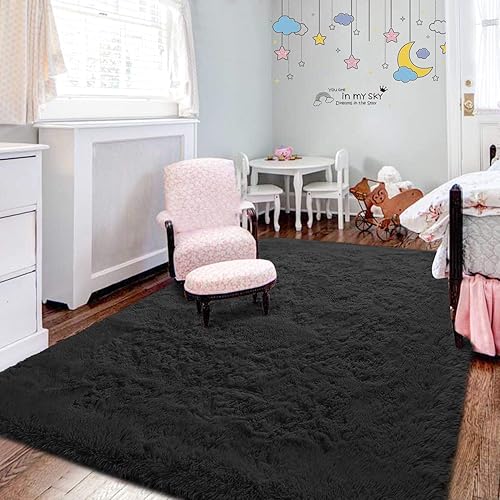 Miniatura 8 de Alfombra mullida para dormitorio, sala de estar, 4 x 6 pies, color azul marino, alfombra lanuda súper suave y moderna, alfombra de felpa mullida