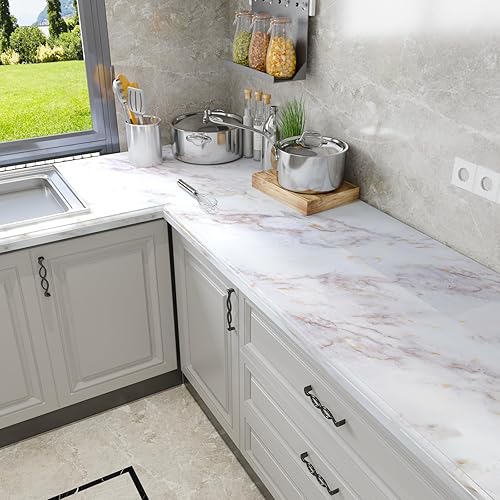 Miniatura 3 de VOLEAAR Papel de contacto de mármol blanco mate de 15.7 x 78.7 pulgadas, papel tapiz de vinilo autoadhesivo extraíble impermeable para encimera,