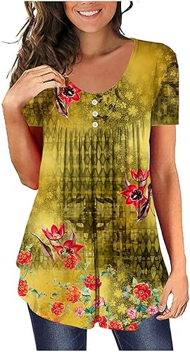 T-Shirts Shirts for Women Women's Summer Holiday Floral T-Shirt Short Sleeve Tops Cute Basic Loose Fit Tee
