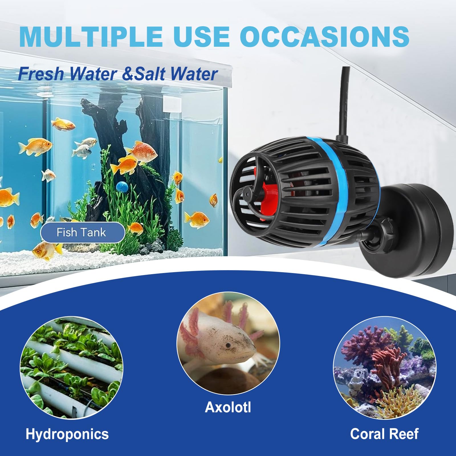 Bomba de circulación para acuarios Wavemaker, DC 12V 20W Mini Wavemaker, 10000 L/H, bomba de circulación para acuarios, 4 velocidades ajustables, para acuarios de 80-120L (fijación con ventosa)