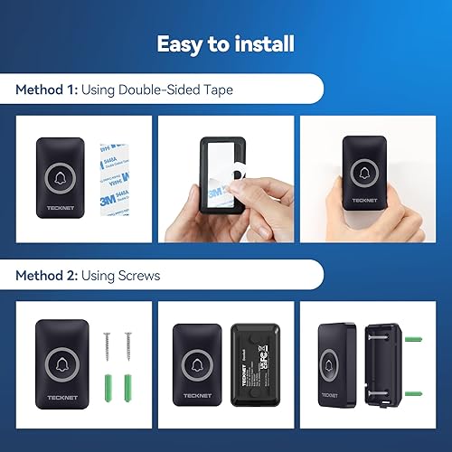 Miniatura 6 de TECKNET Timbre inalámbrico, timbre para el hogar, kit de timbre de puerta impermeable que funciona con más de 1300 pies, timbre inalámbrico