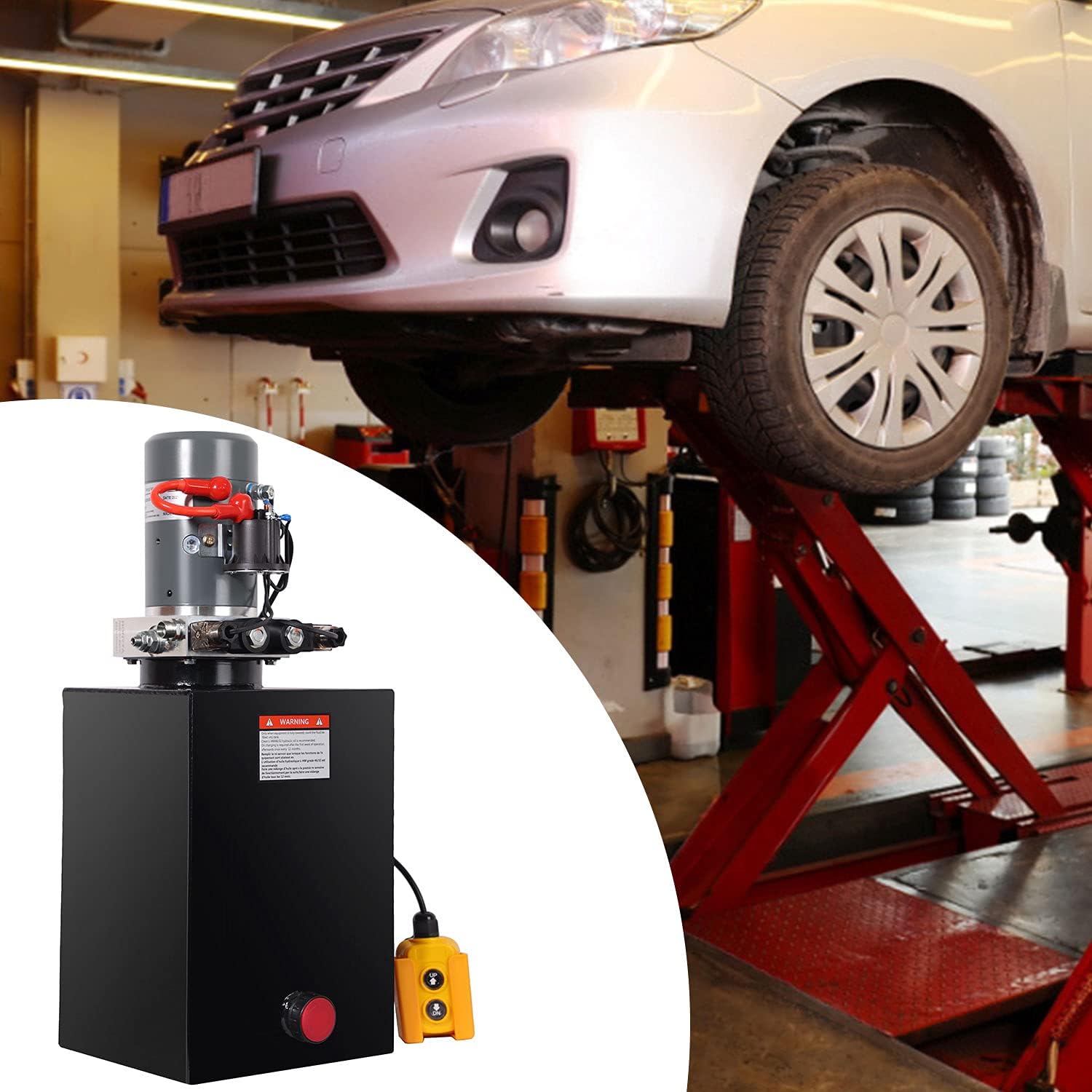 Hydraulic Power Unit 15 Quart Double Acting Hydraulic Pump DC 12V Power Unit Metal Reservoir for Car Lifting Dump Trailer