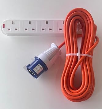 Caravan Extension Lead - Heavy Duty Caravan Hook Up Cable - 16 Amp Socket Cable 240V Camping Extension Lead, High Visibility, Orange Mains Power Cable Campervan Motorhomes 4 way Socket 15M