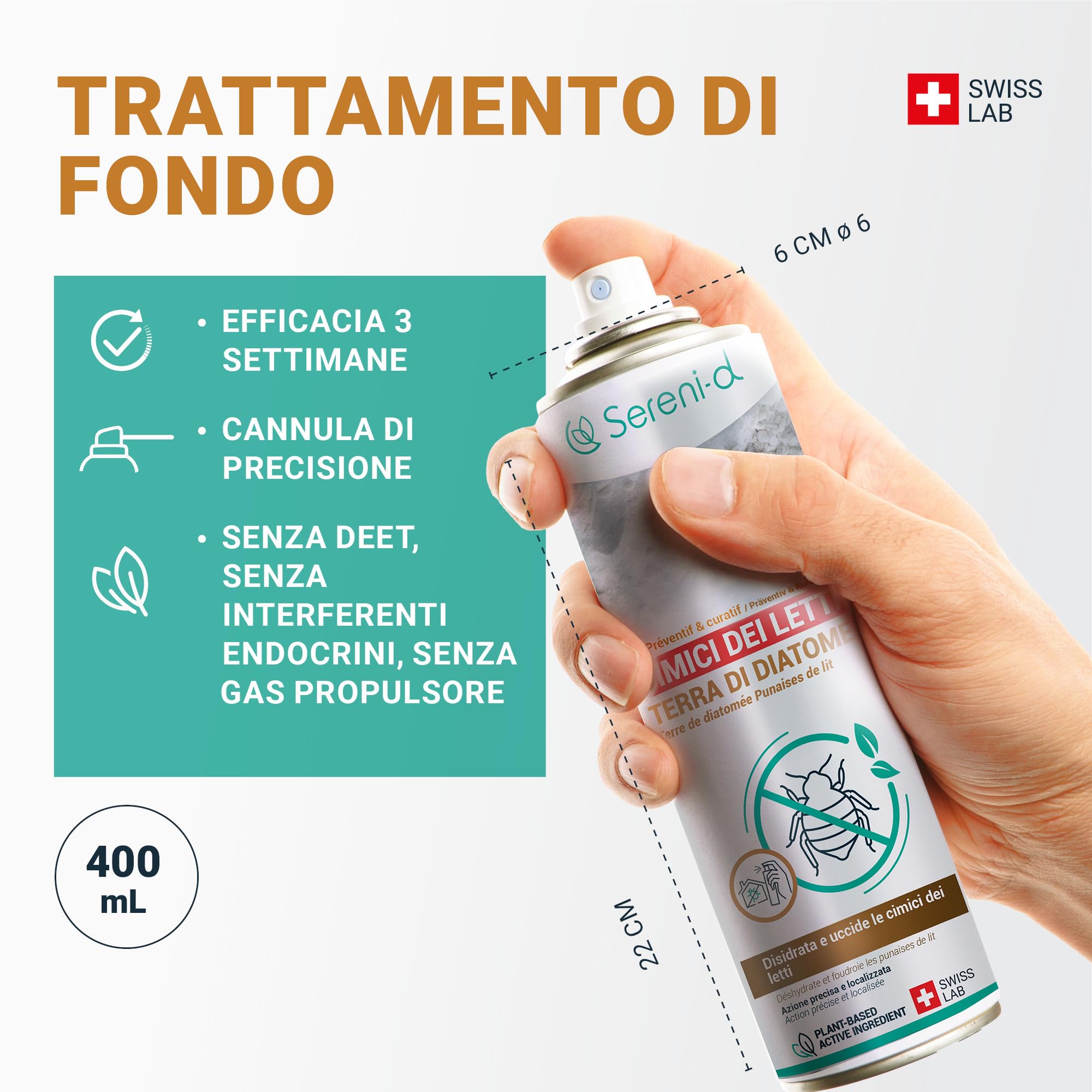 TERRA DI DIATOMEE CIMICI DA LETTO – AEROSOL ANTI CIMICI DA LETTO – EFFICACIA FULMINANTE – Ingredienti 100% naturali - Azione IMMEDIATA ed EFFICACE - Swiss Lab