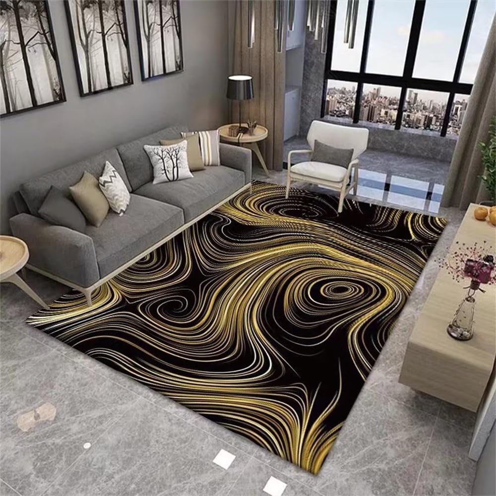 Tapis extérieur terrasse 200x260cm grand format résistant usure salon deco chambre noir jaune