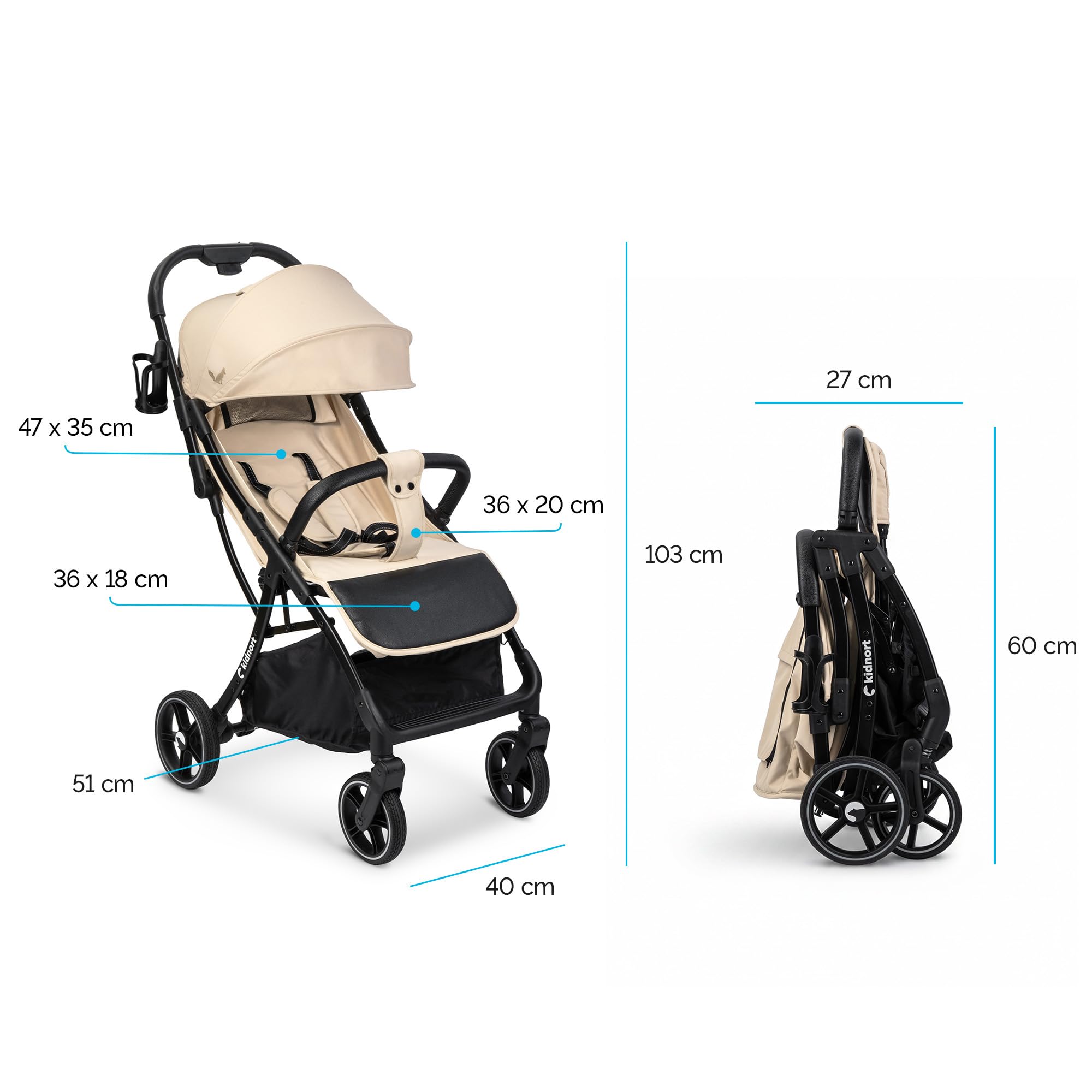 Fjällräv Passeggino Compatto Leggero Pieghevole con Chiusura a Una Mano Schienale Reclinabile Poggiapiedi Regolabile Cinture a 5 Punti Ruote Ammortizzate fino a 22 kg beige