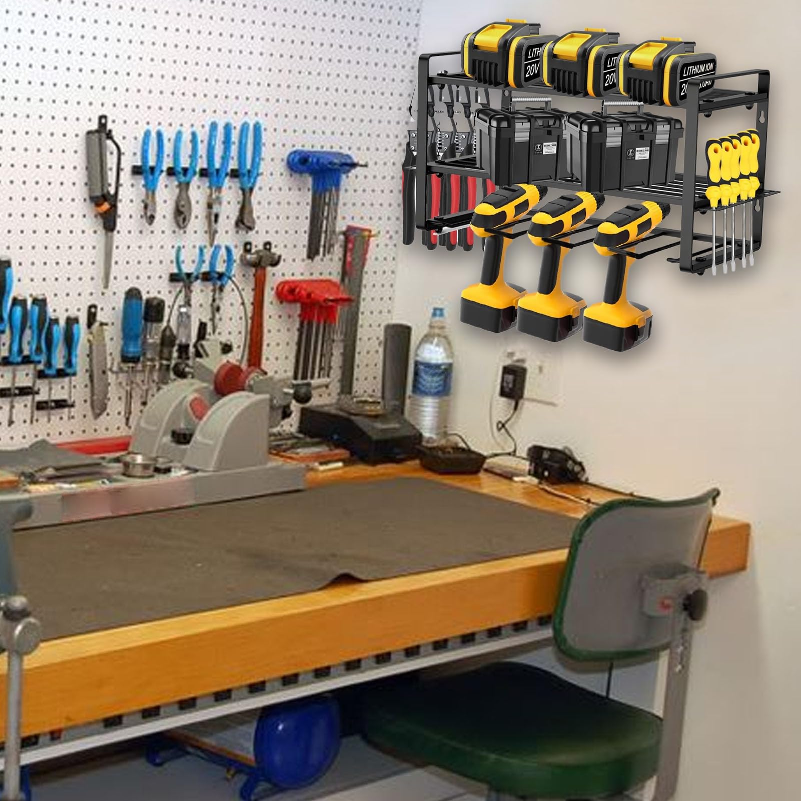 Organizer Elettroutensili Supporto Da Parete Robusto Modulare A 3 Ripiani | Portattrezzi elettrici Per Organizzare Garage, Capanno, Officina E Seminterrato - Elettroutensili E Tr