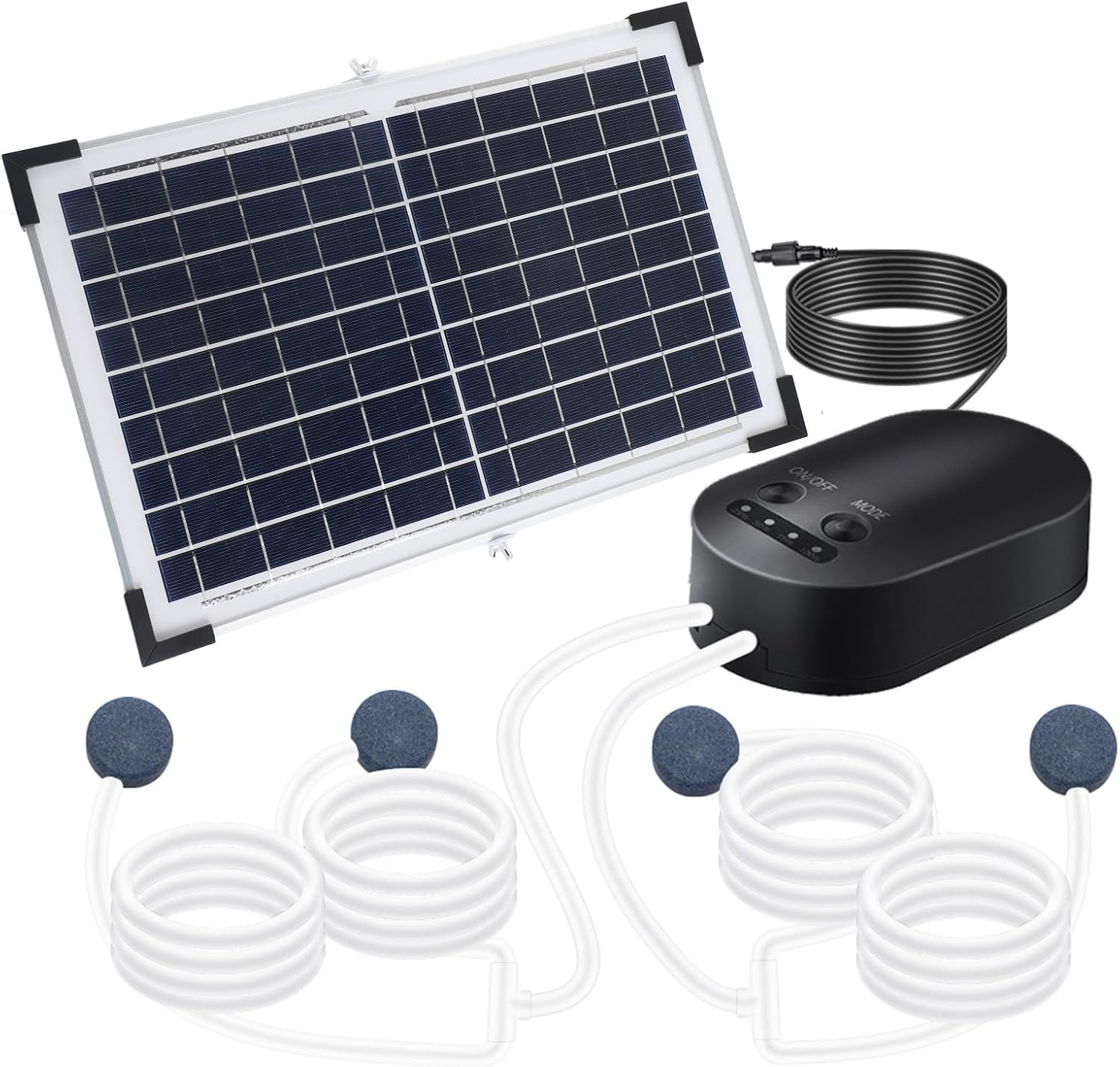 Solar Oxygen Pump, 15W 10V Portable Solar Air Pump, Battery Even Air Distribution Adjustable Angle, Ideal for Fish Small Pond Bird Bath