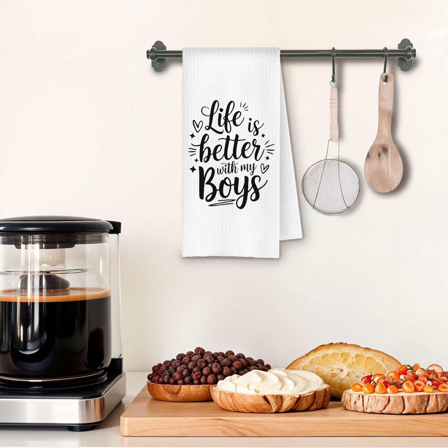 Mom Gifts Kitchen Towels, Life is Better with My Boys Dish Tea Towels for Kitchen Decor, Funny Best Mother's Day Birthday Gifts for Mom from Sons Hand Towels for Bathroom Decor, 16x24 Inches - Image 2