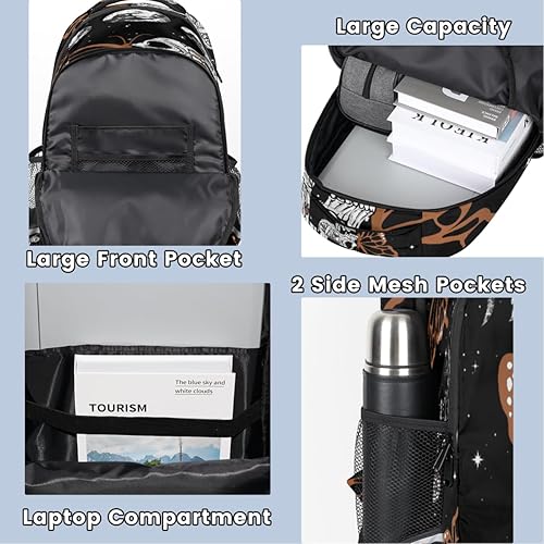 Miniatura 4 de Mochila espacial de calavera gótica marrón, mariposa, galaxia negra, mochila espacial para escuela, portátil, mochila casual para adolescentes,