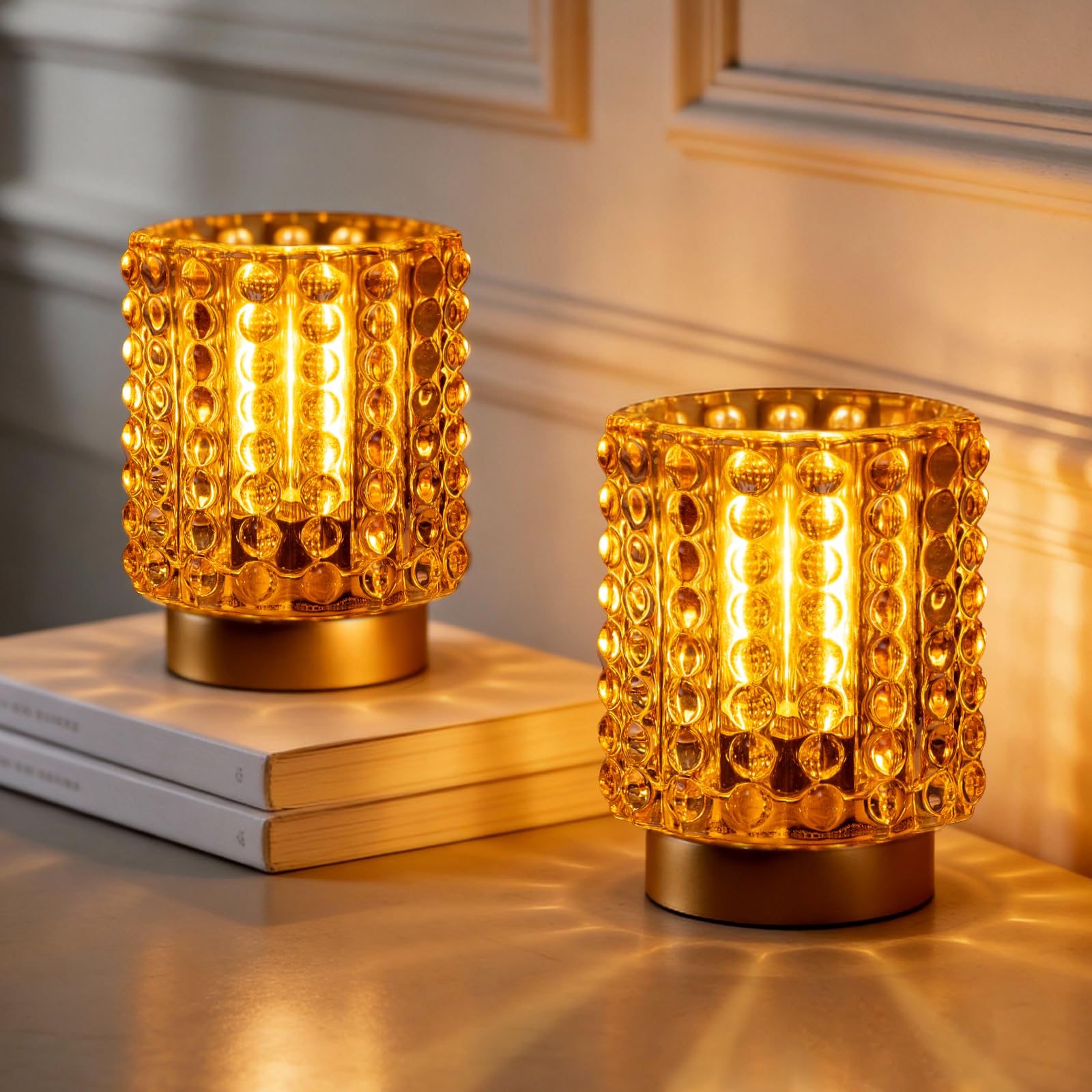 MJ PREMIER Battery Operated Lamp, Bedside Lamps Set of 2 Timer, Cordless Table Lamp, Mini Battery Operated Lights, Decorative Table Lamps for Bedroom Living Room, Yellow